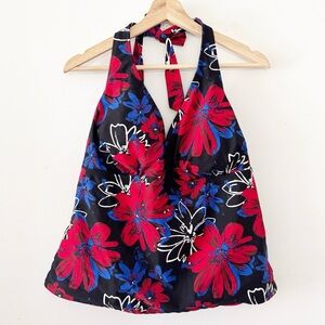 Catalina Swim Red Print Halter Tankini Bikini Top Black Floral Blue Bathing Suit